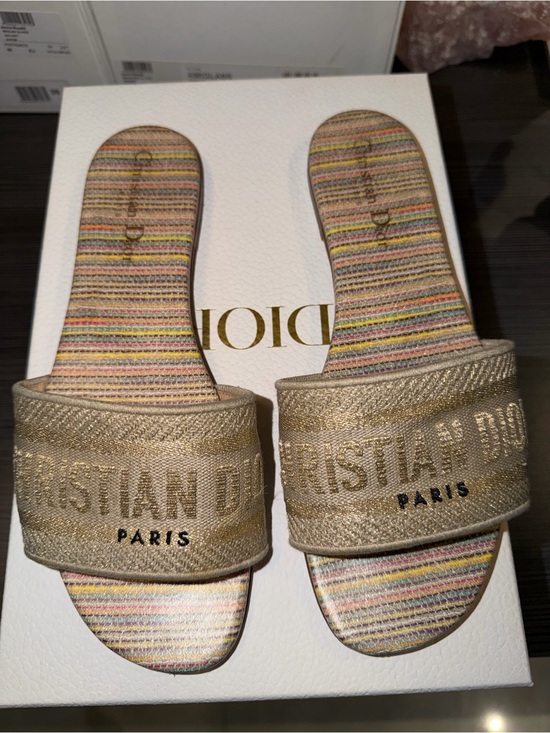 Dior Shoes - Christian Dior DWAY SLIDES Beige Embroidered Slide Sandals